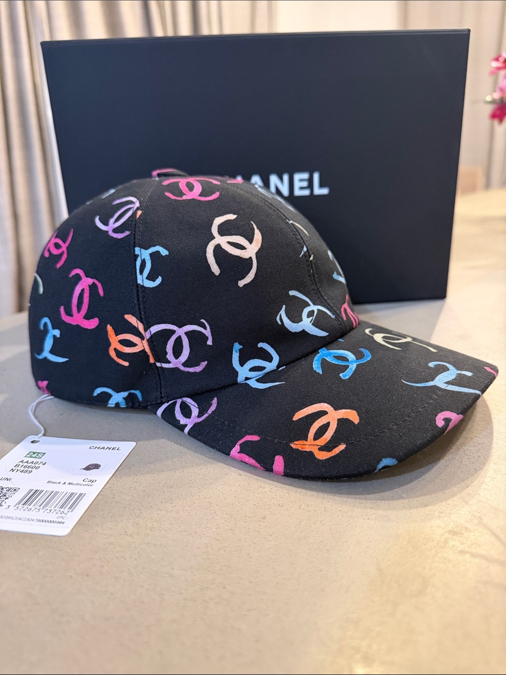 CHANEL | ✨NEW✨ 24S Black and Multicolor CC Print Cap